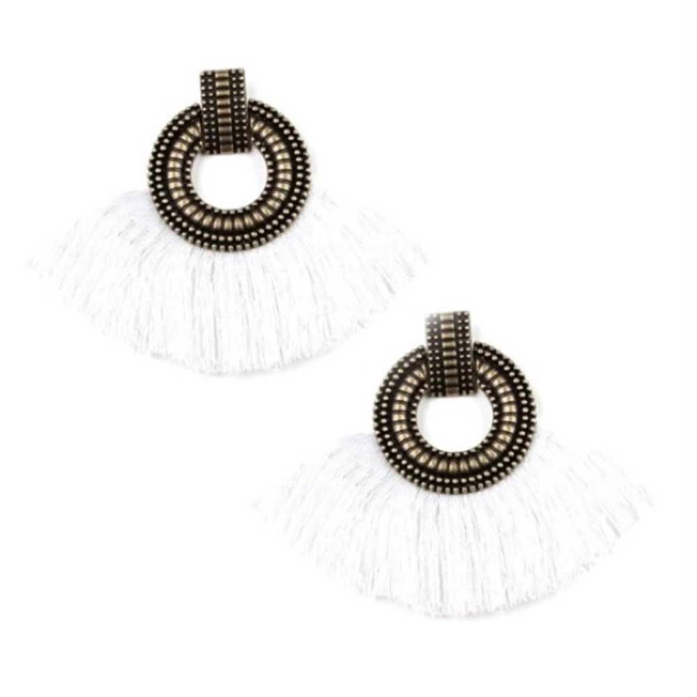 New Boho Bronze and white tassel earrings